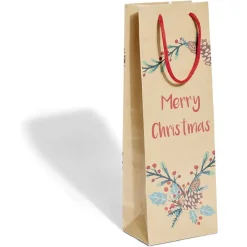 Sac bouteille Noël papier recyclé marron 12x8,5xH35cm - 3 modèles