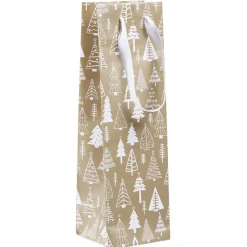 Sac cadeau à bouteille imprimé Noël doré