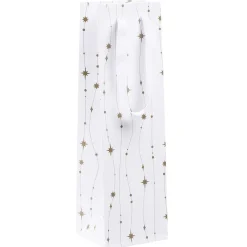 Sac cadeau à bouteille imprimé Noël doré