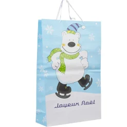 Sac cadeau enfant Joyeux Noël motif ours très grand modèle