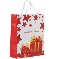 Sac cadeau Joyeuses fêtes rouge et blanc h.32 cm