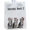 Sac cadeau Joyeux Noël motif chats petit modèle