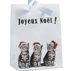 Sac cadeau Joyeux Noël motif chats petit modèle