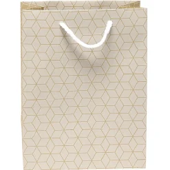 Sac cadeau Kraft blanc motif géométrique taille M