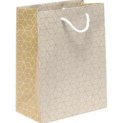 Sac cadeau Kraft blanc motif géométrique taille M