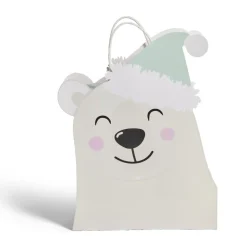 Sac cadeau Noël en papier forme tête ours blanc 25,5xH31,5cm