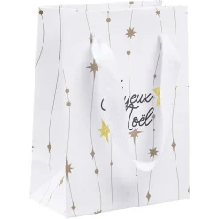 Sac cadeau Noël imprimé doré L10,8x14,6 cm