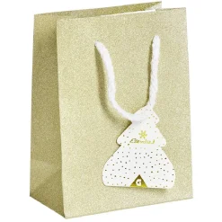 Sac cadeau Noël motif sapin ou uni doré pailleté -Taille S