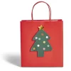 Sac cadeau Noël rouge motif sapin 24xH25cm