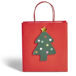 Sac cadeau Noël rouge motif sapin 24xH25cm