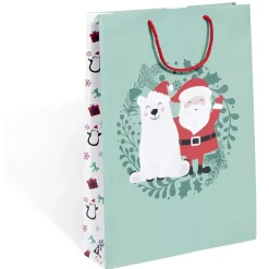 Sac cadeau Noël rouge pailleté ou vert à motifs - Taille L