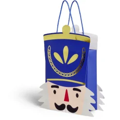 Sac cadeau Noël tête soldat Casse-Noisette bleu et doré 24,5xH31,5cm
