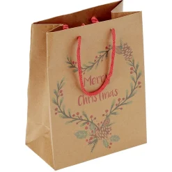 Sac cadeau papier recyclé certifié FSC® marron lanière rouge Taille M