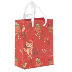 Sac cadeau rouge motif renard petit modèle