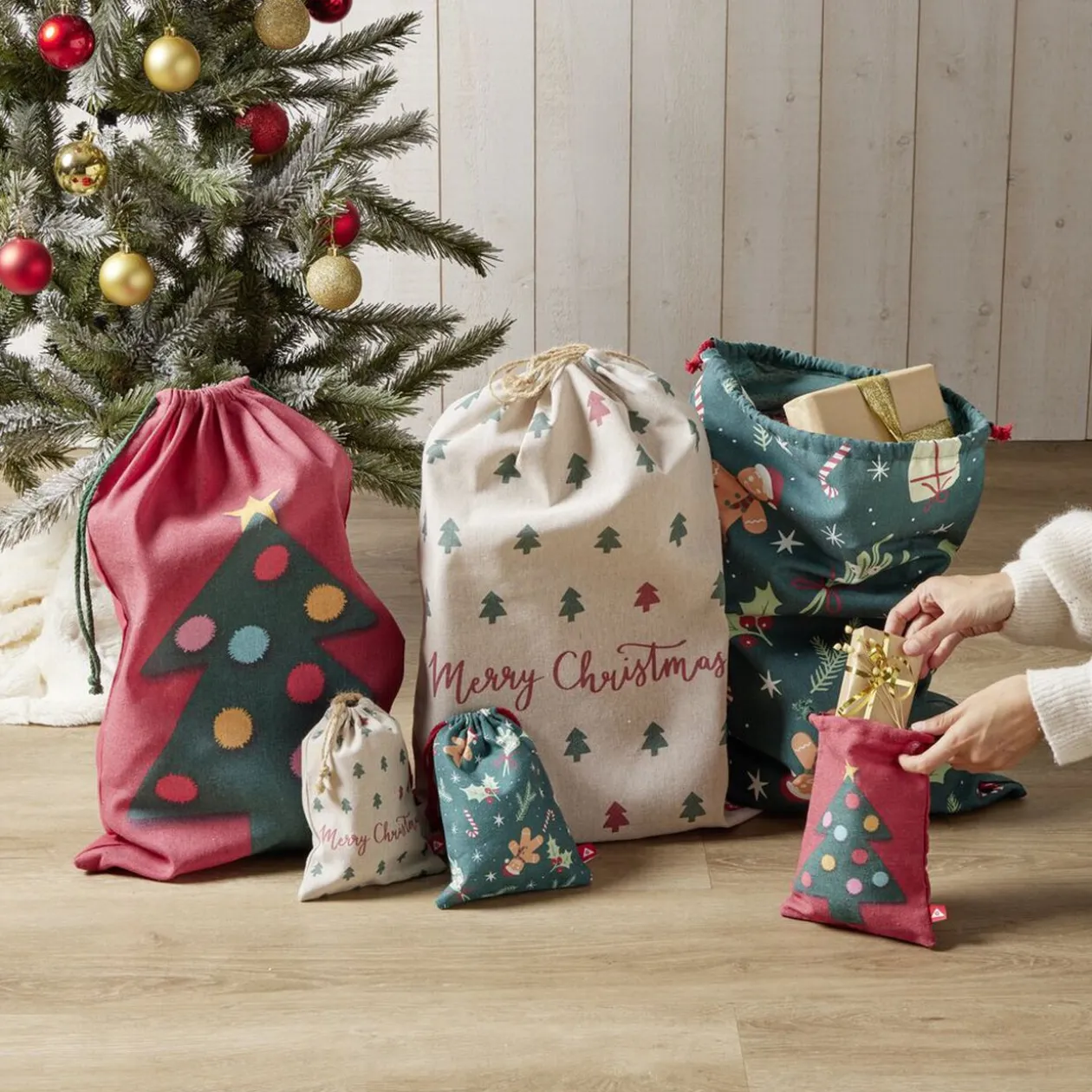 Sac cadeau tissu réutilisable 15x20cm - 3 modèles