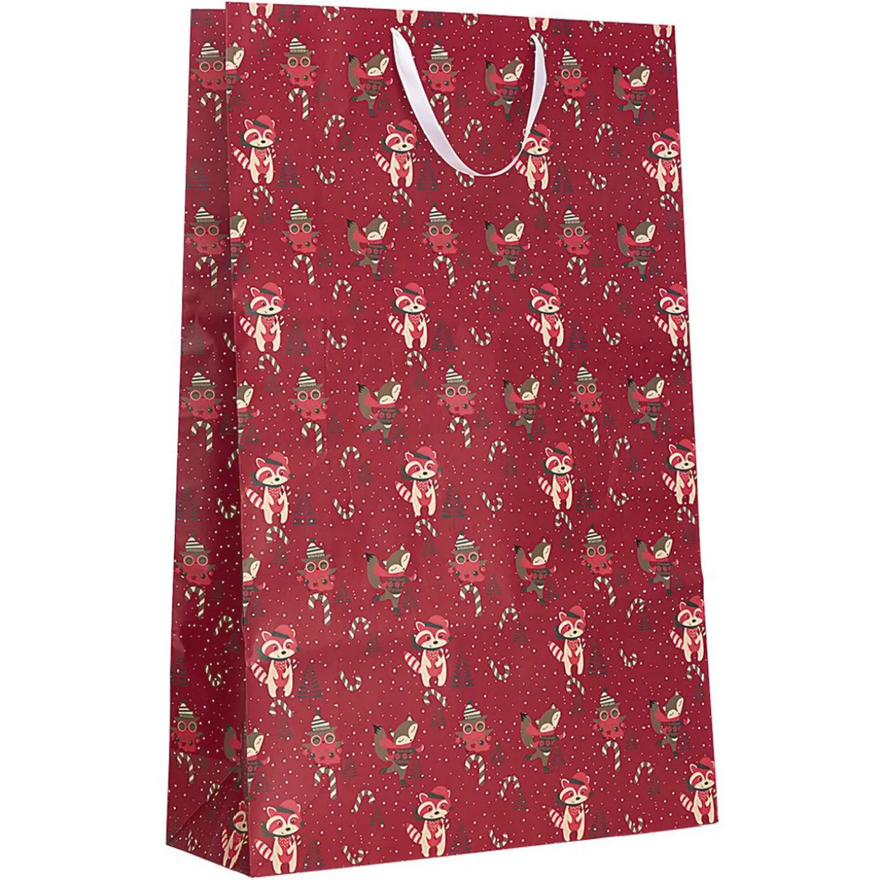 Sac pochette cadeau XL motifs renards vert et rouge