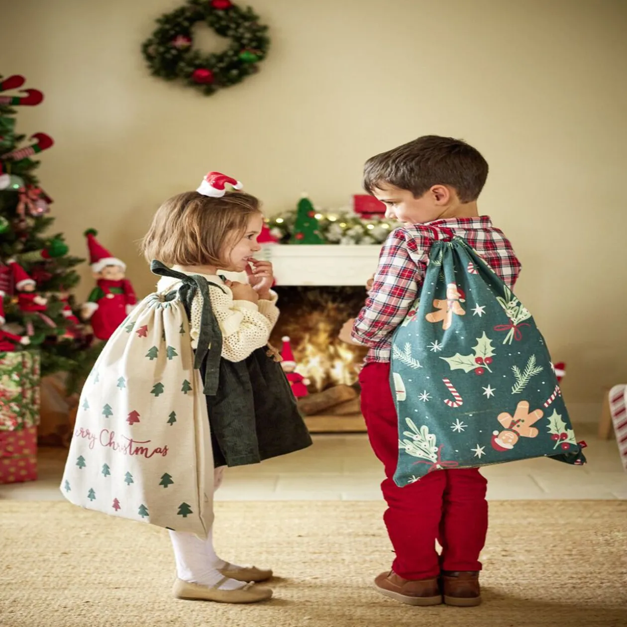 Sac zip décor Noël avec poignées H40x42cm - 3 modèles