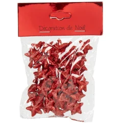Sachet déco minis étoiles rouges pailletées Noël