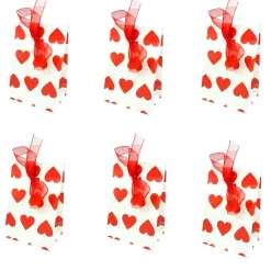 Sachet pour dragées motif coeurs rouges x6
