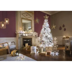 Sapin artificiel blanc 400 branches pied bois H.180 cm