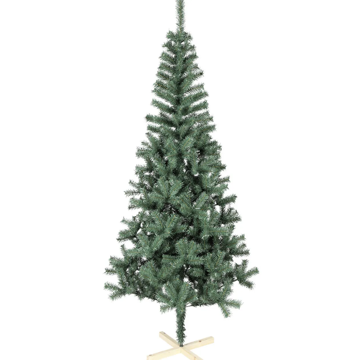 Sapin artificiel vert 615 branches pied bois Ø110xH210cm