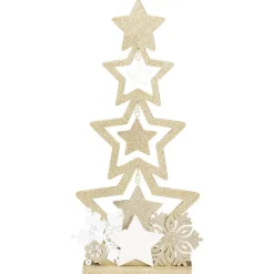 Sapin bois à poser décor étoiles doré pailleté H75cm