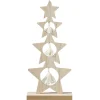 Sapin bois à poser étoiles avec suspensions pompons blancs H26cm