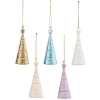 Sapin cône multicolore à suspendre finition givrée H.11 cm x5