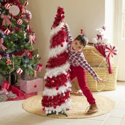 Sapin de Noël artificiel POP UP rouge et blanc Ø30xH120cm