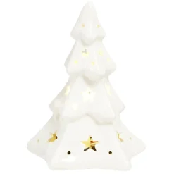 Sapin de Noël lumineux et musical 1LED céramique blanc H16cm