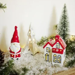 Sapin de Noël lumineux et musical 1LED céramique blanc H16cm