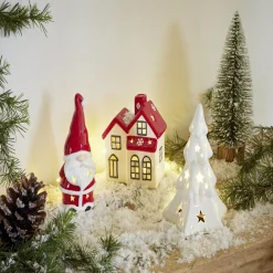 Sapin de Noël lumineux et musical 1LED céramique blanc H16cm