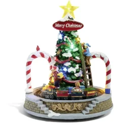 Sapin de Noël lumineux musical animé train tournant 10 LED en résine