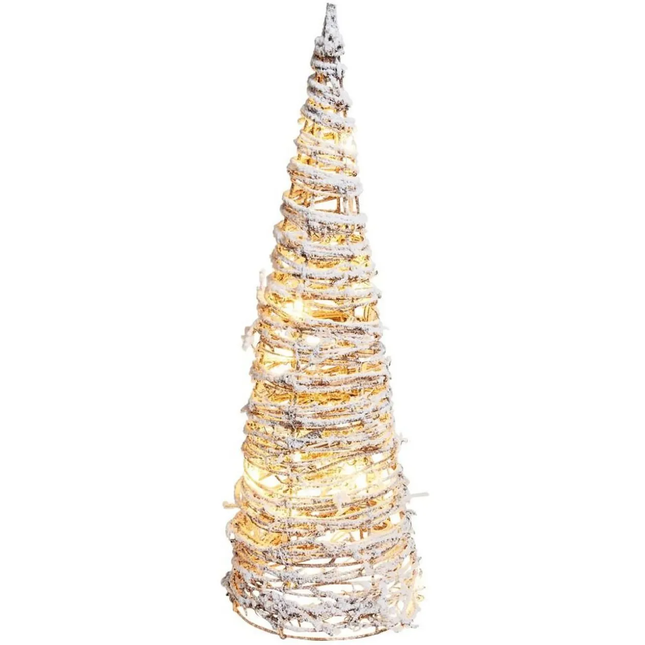 Sapin de Noël lumineux rotin effet givre 10LED blanc chaud Ø13xH30cm