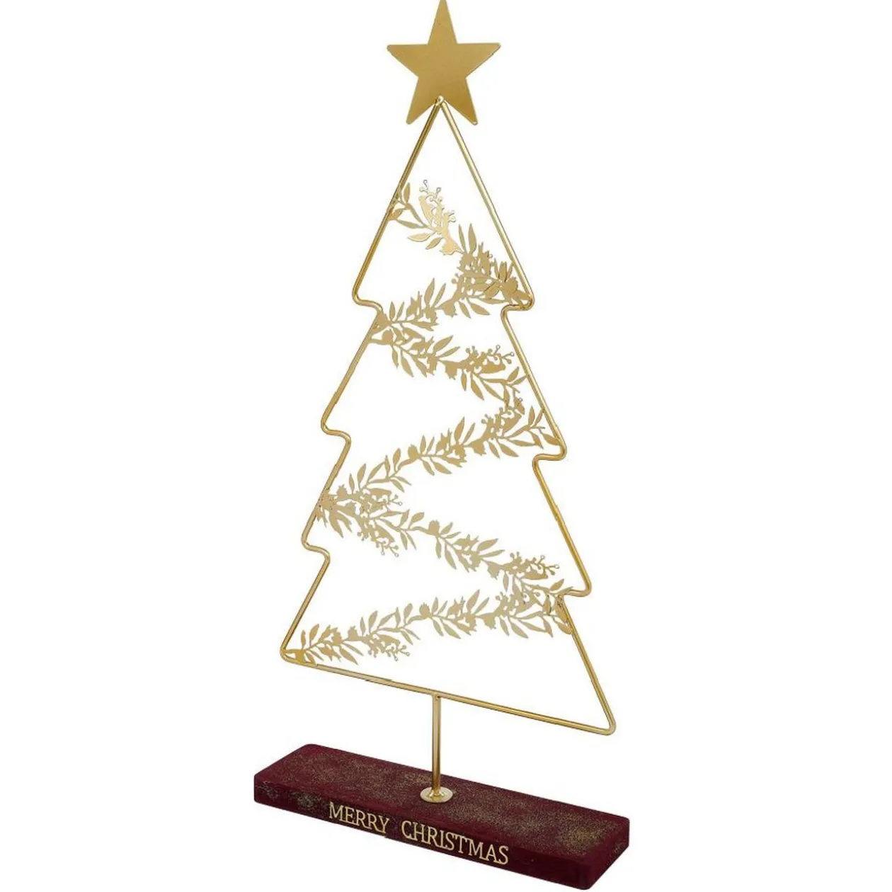 Sapin de Noël sur socle Merry Christmas à poser métal doré 35x10xH75cm