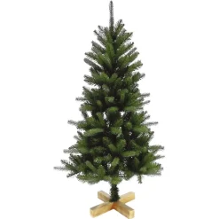 Sapin de Noël Vert effet réel avec pied en bois H120 cm