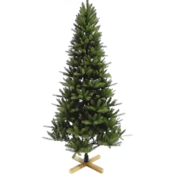Sapin de Noël Vert effet réel avec pied en bois H210 cm
