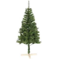 Sapin de Noël vert effet touffu avec pied en bois H150 cm