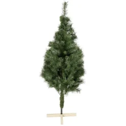 Sapin de Noël vert effet touffu avec pied en bois H180 cm