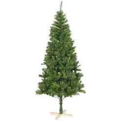 Sapin de Noël vert effet touffu avec pied en bois H210 cm