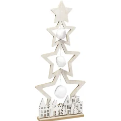 Sapin en bois à poser naturel décor chalet blanc H75cm