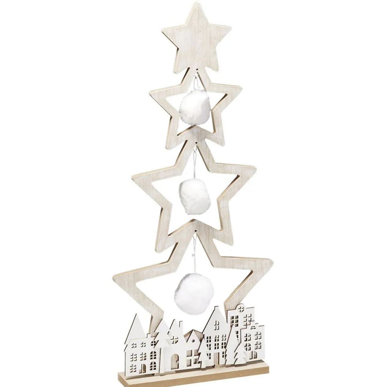 Sapin en bois à poser naturel décor chalet blanc H75cm