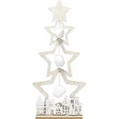 Sapin en bois à poser naturel décor chalet blanc H75cm