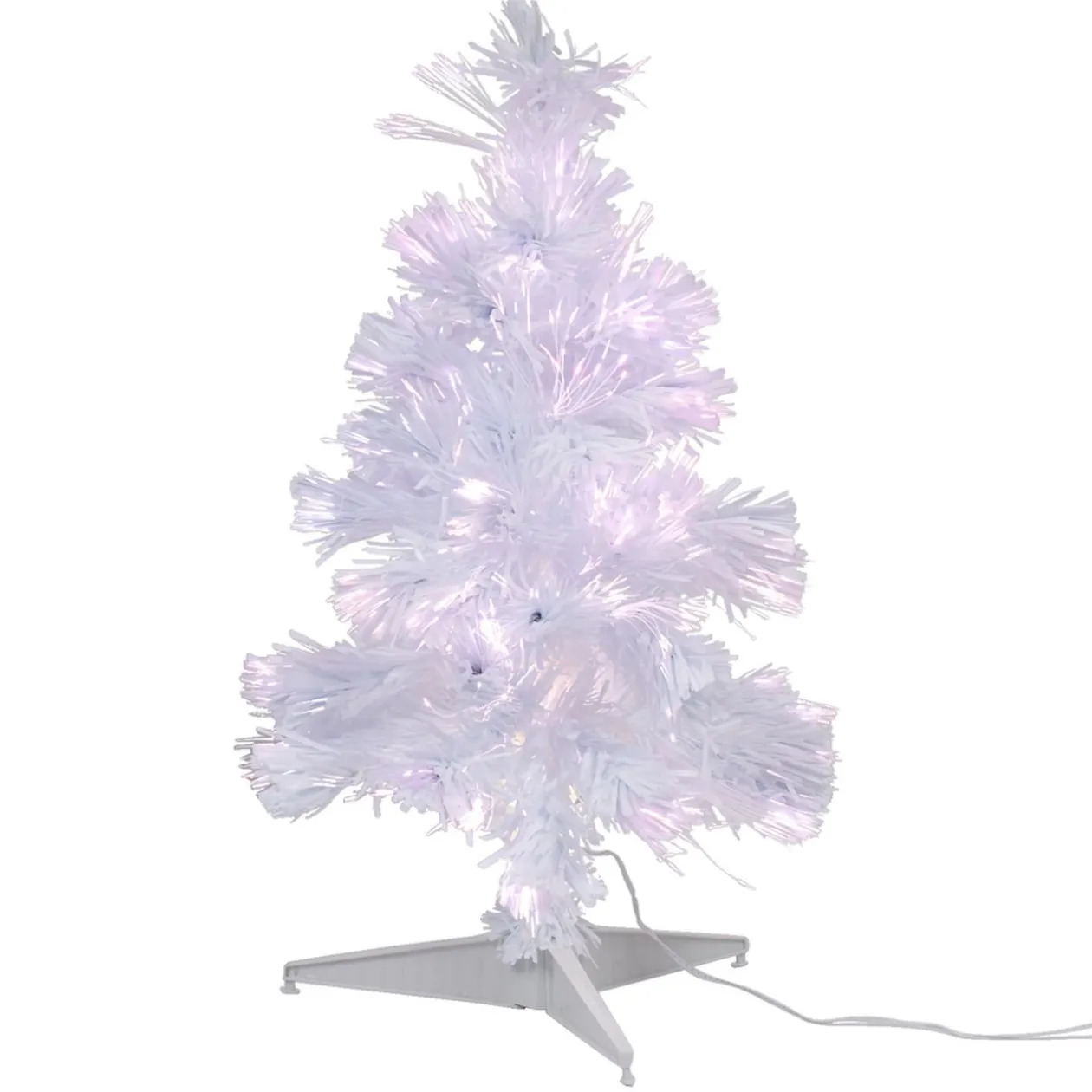 Sapin Noël blanc fibre optique multicolore H60 cm