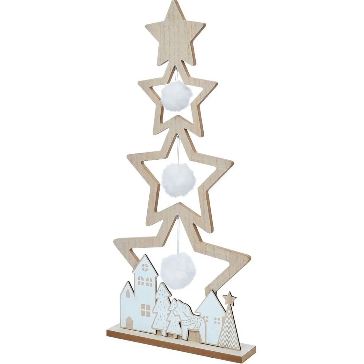 Sapin étoile en bois à poser décor chalet blanc H75cm