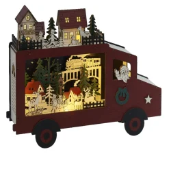 Scène lumineuse Bus de Noël en bois 24LED blanc chaud 32x7,2xH24cm