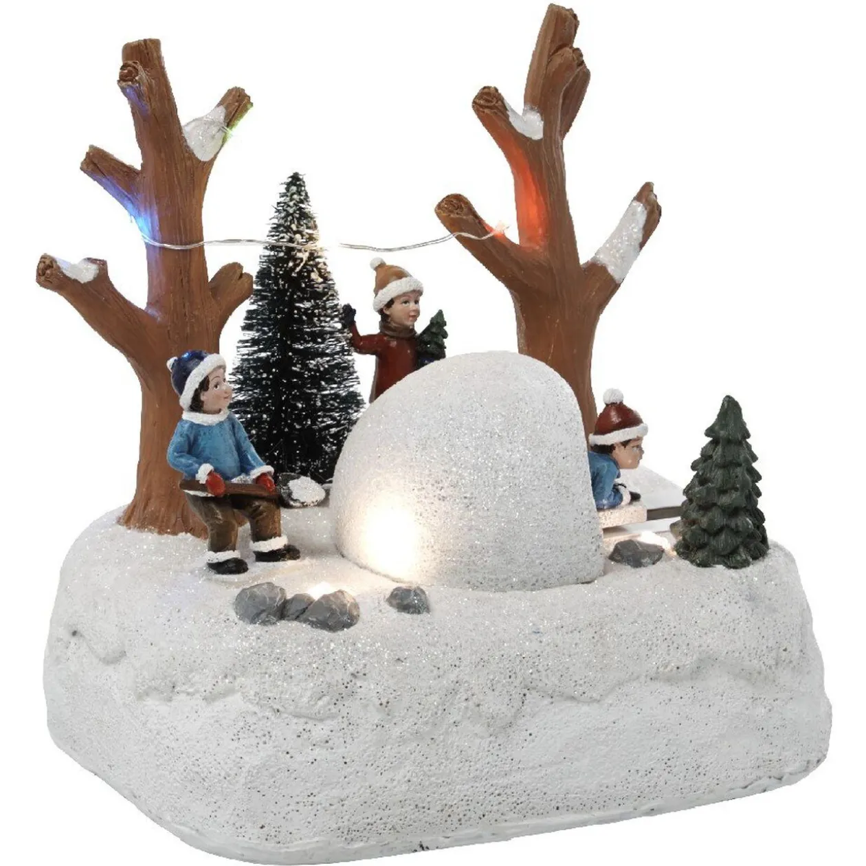Scène lumineuse déco enfants dans la neige