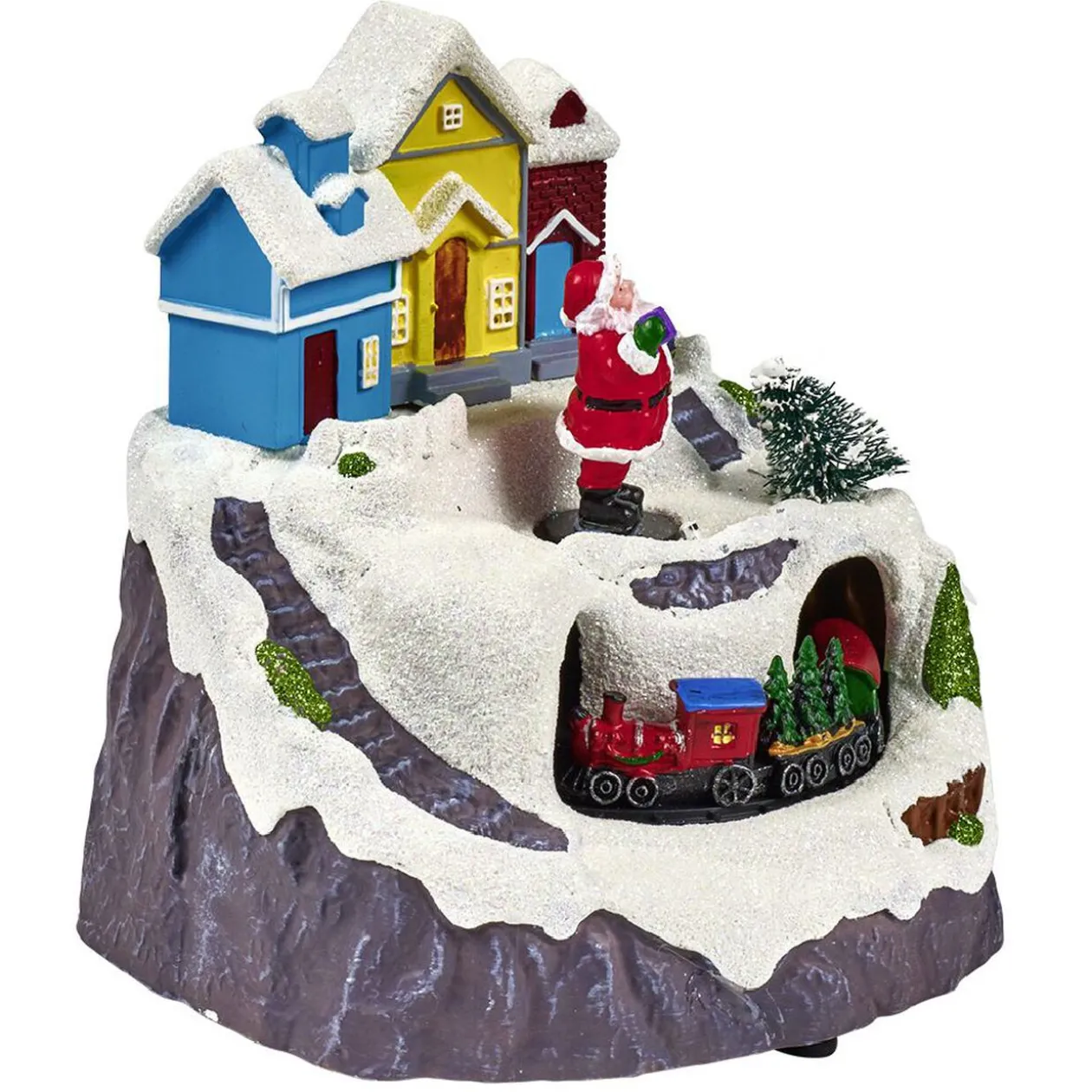 Scène village de Noël lumineuse avec train animé