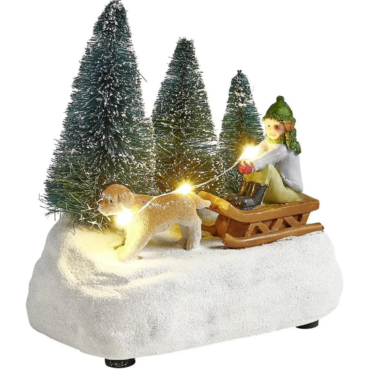 Scénette lumineuse enfant sur traineau Village de Noël