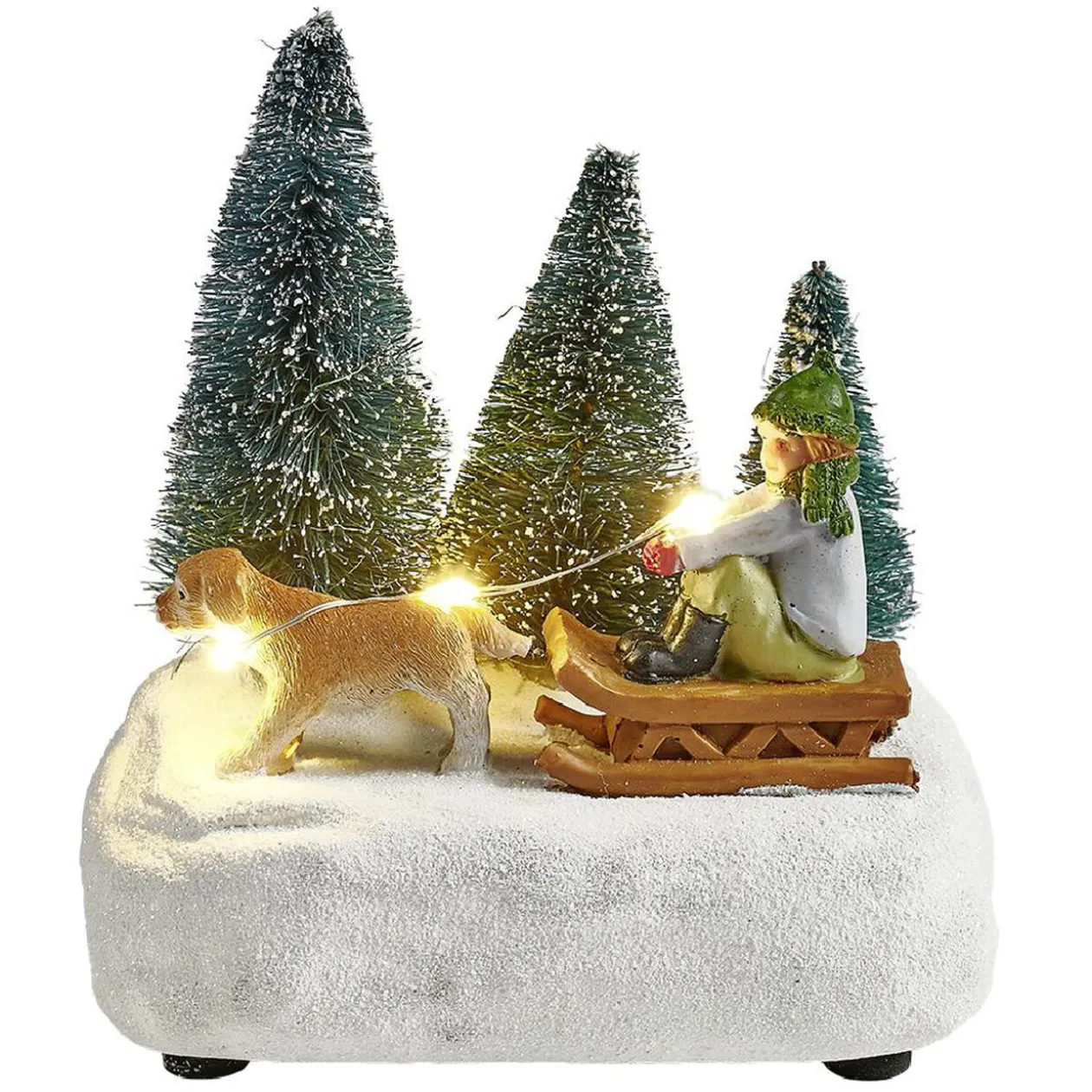 Scénette lumineuse enfant sur traineau Village de Noël